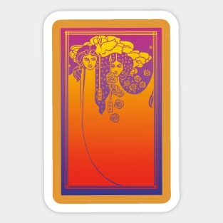 Art Nouveau Ladies (orange on purple) Sticker